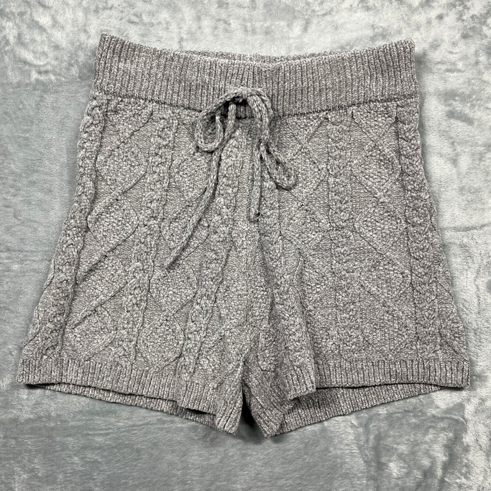 Cloud Ten Cable Knit Lounge Shorts Women Small Grey Chenille Drawstring